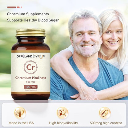 Chromium Picolinate 500 mcg,Chromium Supplements,Non-GMO, Gluten Free,100 Veg Capsules