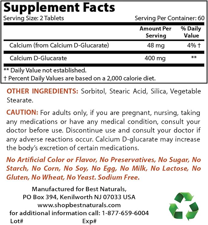 Calcium D-Glucarate 200 mg & Vitamin K2 (MK7) with D3