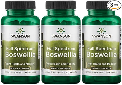 Swanson Double Strength Boswellia-Herbal Supplement Promoting Joint Support-Ayurvedic Herb for Joint Flexibility & Mobility Support-Made w/Boswellia Serrata Resin-(60 Capsules, 800mg Each) (3 Pack)