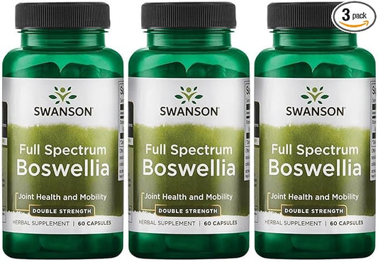 Swanson Double Strength Boswellia-Herbal Supplement Promoting Joint Support-Ayurvedic Herb for Joint Flexibility & Mobility Support-Made w/Boswellia Serrata Resin-(60 Capsules, 800mg Each) (3 Pack)
