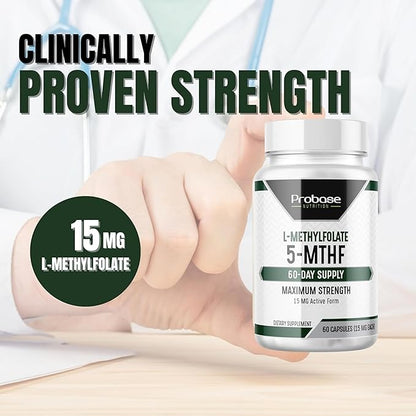 Professional Strength L-Methyl Folate 15mg - Active 5-MTHF Form - Supports Mood, Methylation, Cognition - Bioavailable Vitamin B9 (60 Capsules) - Vegan, Non-GMO, Gluten-Free