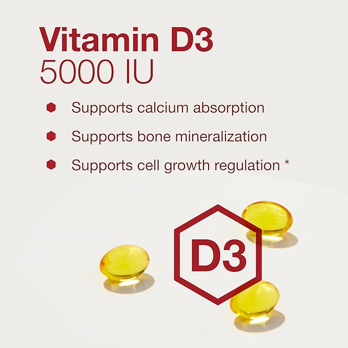 PROTOCOL FOR LIFE BALANCE - Vitamin D3 5000 IU (High Potency) Supports Calcium Absorption, Bone and Dental Health, Immune System Function, Nervous System, and Cognitive Function - 120 Softgels