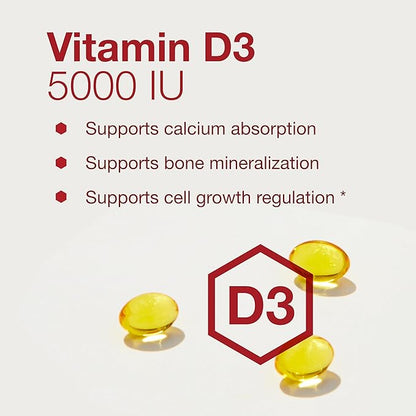 PROTOCOL FOR LIFE BALANCE - Vitamin D3 5000 IU (High Potency) Supports Calcium Absorption, Bone and Dental Health, Immune System Function, Nervous System, and Cognitive Function - 120 Softgels