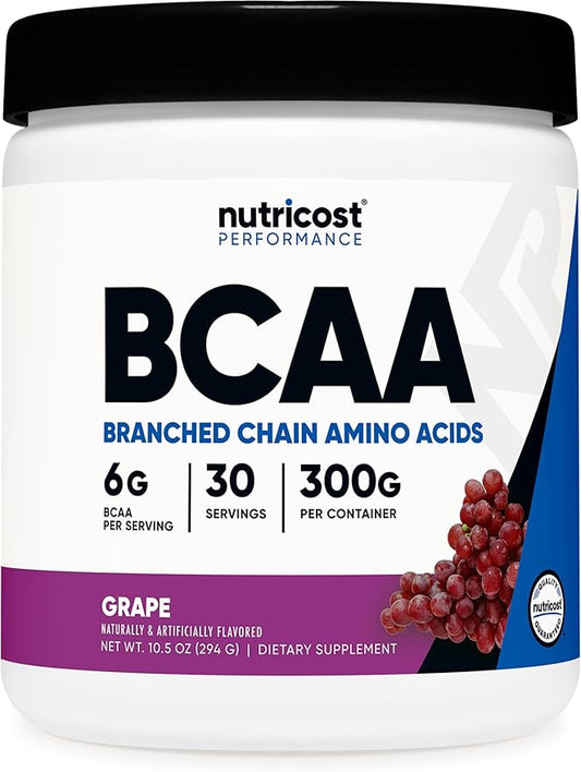 Nutricost BCAA Powder (Grape, 30 Servings) - Optimal 2:1:1 Ratio, Vegetarian, Non-GMO