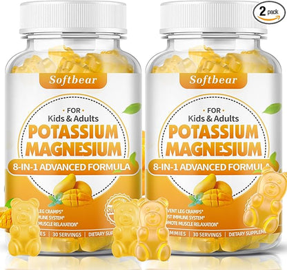 softbear Potassium Magnesium Gummies for Women, Calcium Magnesium Potassium Supplements with Vitamins Sugar-Free Potassium Citrate Gummies Support Muscle Health, Mango Flavor 120 Count