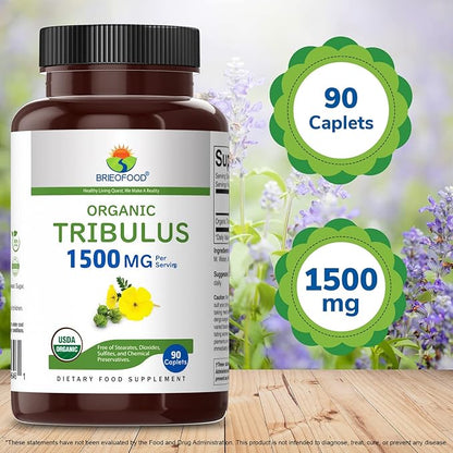 Brieofood Organic Tribulus 1500mg, 45 Servings, Vegetarian, Gluten Free, 90 Vegetarian Tablets