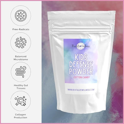 Kids Defense Powder | Orthomolecular Dose of 1000 mg Vitamin C and 250 mg B3 | Pure, Corn Free, & GMO-Free | Cotton Candy Flavor | 60 Servings