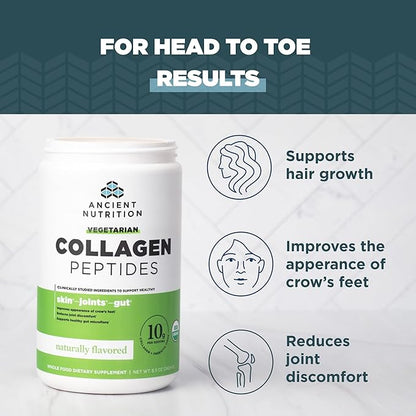 Ancient Nutrition Vegetarian Collagen Peptides, Collagen Peptides Powder, Collagen Powder with Natural Flavor, Prebiotics and Probiotics, Supports Healthy Skin, Hair, Joints, Digestion, 28 Servings