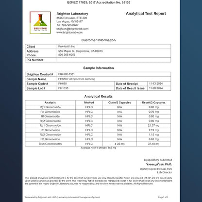ProHealth Full Spectrum Ginseng | Triple Lab Tested | 1000 mg, 60 Capsules