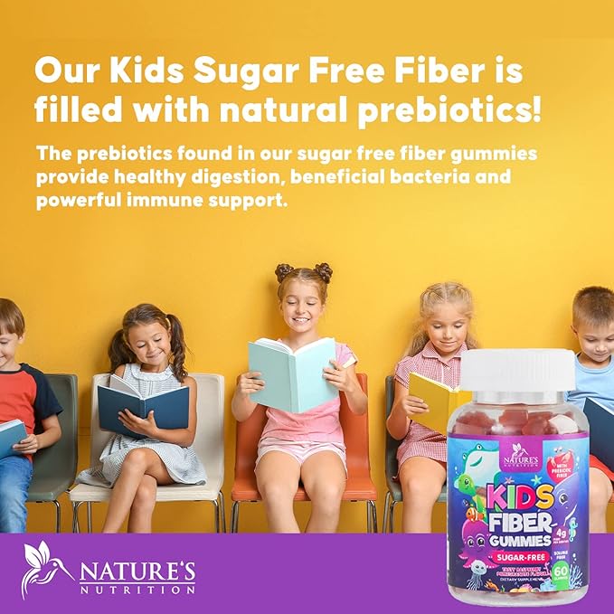 Kids Fiber Gummies – Sugar-Free Prebiotic Fiber Supplement Supports Digestion, Regularity, & Immune Health – 4g Plant-Based Fiber, Raspberry Flavor – Vegan, Gluten-Free Gummy Bears – 60 Gummies