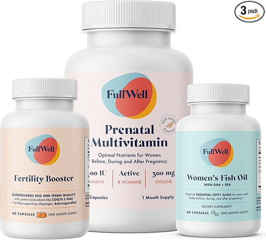 Fertility Trio | Prenatal Vitamin Lemon + DHA & Fertility Booster | Choline, Folate, Omega 3, Coq10, NAC, 26+ Vital Nutrients | Dietitian-formulated, Non-GMO, 3rd Party Tested, 30 Servings