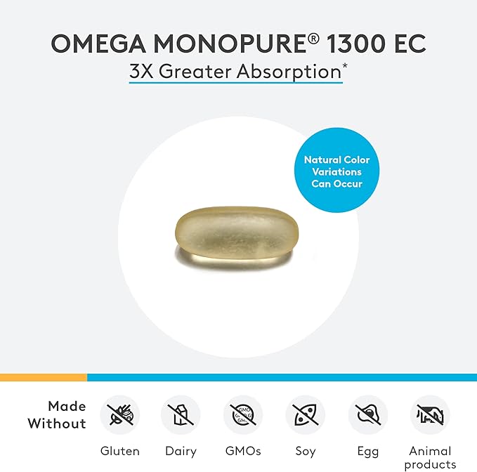 XYMOGEN Omega MonoPure 1300 EC - Fish Oil with 3X Greater Absorption - DHA EPA Omega 3 Supplement for Heart Health + Cognitive Support (60 Softgels)