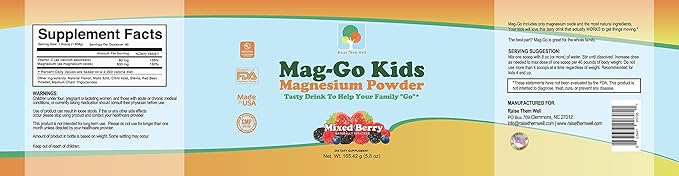 Mag-Go Kids Magnesium Powder | Constipation Relief (Mixed Berry) | 90 Servings per Tub