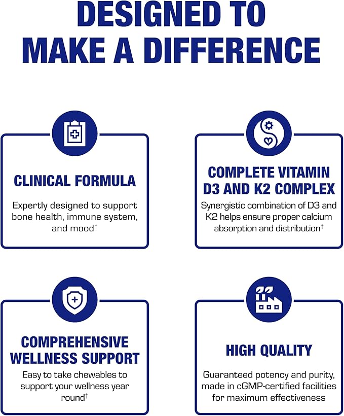 Chewable Vitamin D and K2 Supplement - Clinical D3 K2 2000IU for Bone Teeth Mood and Immune Support Plus Calcium Absorption - Vegetarian Vitamin D Chewable Cinnamon Flavor (60 Day Supply)