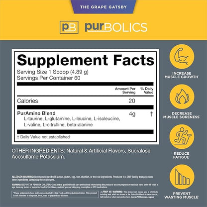 Aminos | 4g of Free-Form Amino Acids, Beta-Alanine, 0 Sugar & 60 Servings (Grape Gatsby)
