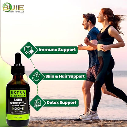 BUIE Liquid Chlorophyll Drops 6000mg | Peppermint Flavor | Vegan Supplement | Supports Immune System, Improves Cellular Energy | Extra Strength | 2 oz / 59ml
