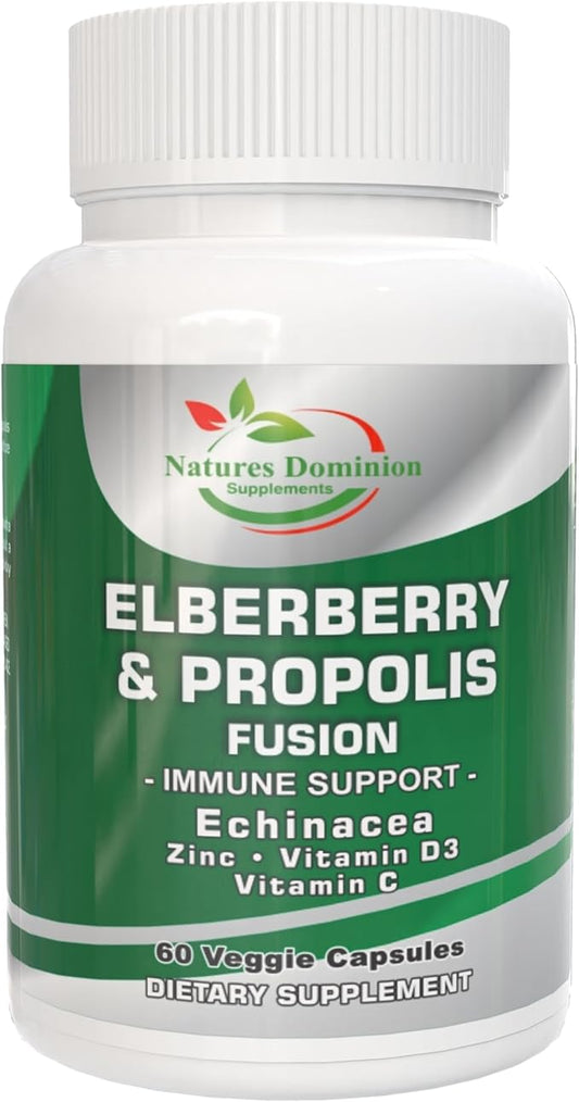 Propolis Extract Organic Elderberry with Echinacea, Vitamin D3, Vitamin C and Zinc. Elderberry Immune Support Supplement with Bee Propolis. Daily Immune Booster. Propolis and Elderberry Fusion