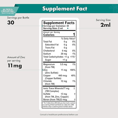 Buried Treasure Zinc Complex Drops - 30 Servings, 2 fl oz, Efficient and Bioavailable Ionic Zinc Supplement