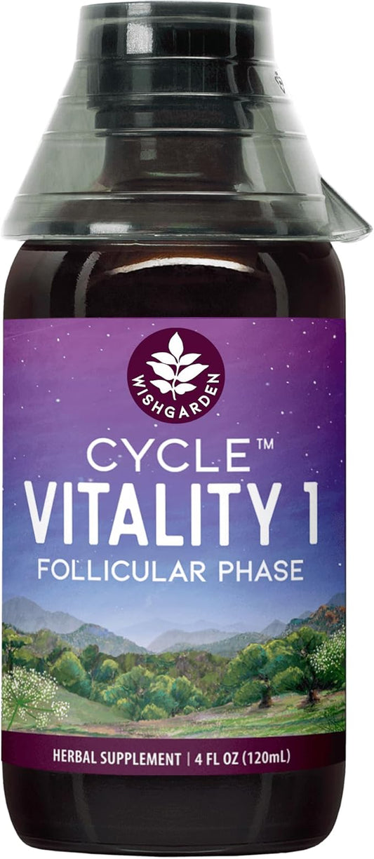 WishGarden Herbs Cycle Vitality I Follicular Phase - Plant-Based Herbal Supplement w/Vitex & Black Cohosh, Supports Optimal Estrogen Levels & Encourages Healthy Menstrual Cycles & Liver Function, 4oz