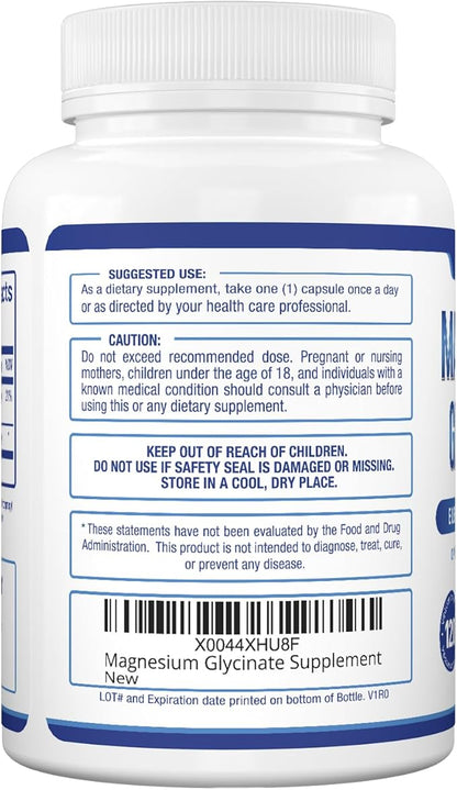Purely Optimal Magnesium Glycinate 500mg - Premium Non-Buffered Supplement for Sleep, Calm & Muscle Function Support, 120 Easy-to-Swallow Capsules - High Absorption & Gentle on Stomach
