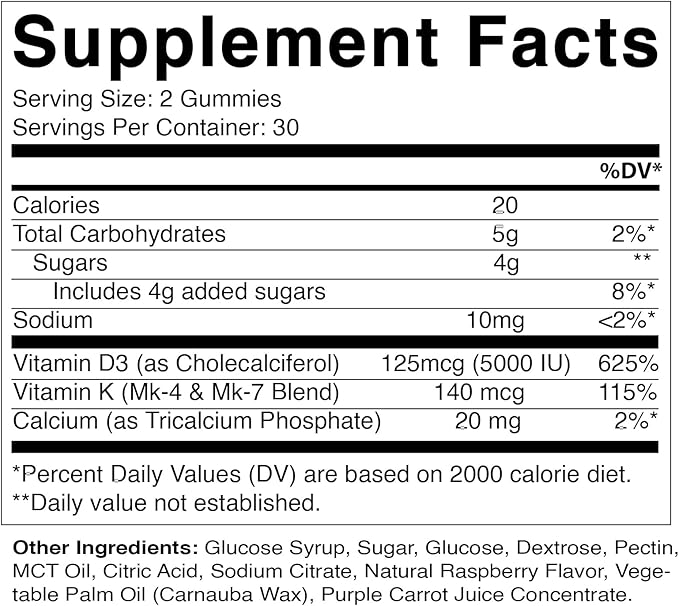 Vitamatic Vitamin D3 + K2 Gummies – 60 Count | Supports Bone, Heart & Immune Health – Promotes Calcium Absorption – Plant-Based, Non-GMO, Gluten-Free