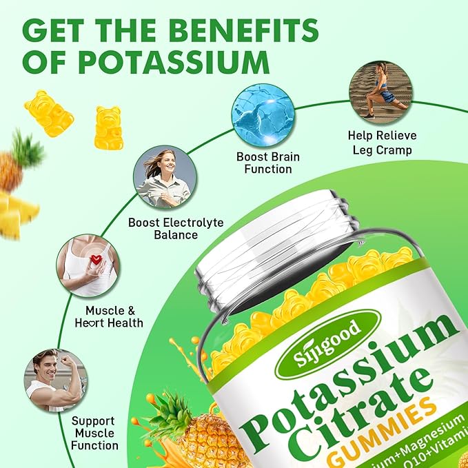 2 Pack Potassium Citrate Gummies – High Potency Potassium Supplement for Muscle Health, Leg Cramp Relief, Electrolyte Balance – Vegan, Non-GMO, Gluten-Free, Pineapple Flavor, 120 Count