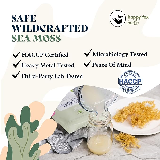 HAPPY FOX Immunity Bundle - Organic Sea Moss Gel, Gold, 8 fl oz & Organic Irish Sea Moss Capsules with Sambucus Elderberry for Immunity Defense, Vitamins C, D3, B9, B12, & Iron, 90 Count