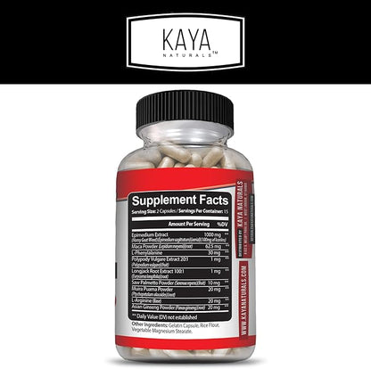 Kaya Naturals Horny Goat Weed for Men and Women - 1560mg Complex with Maca, Saw Palmetto, Ginseng, Arginine Vitamin Supplement - Horny Goat Weed - 30 Count