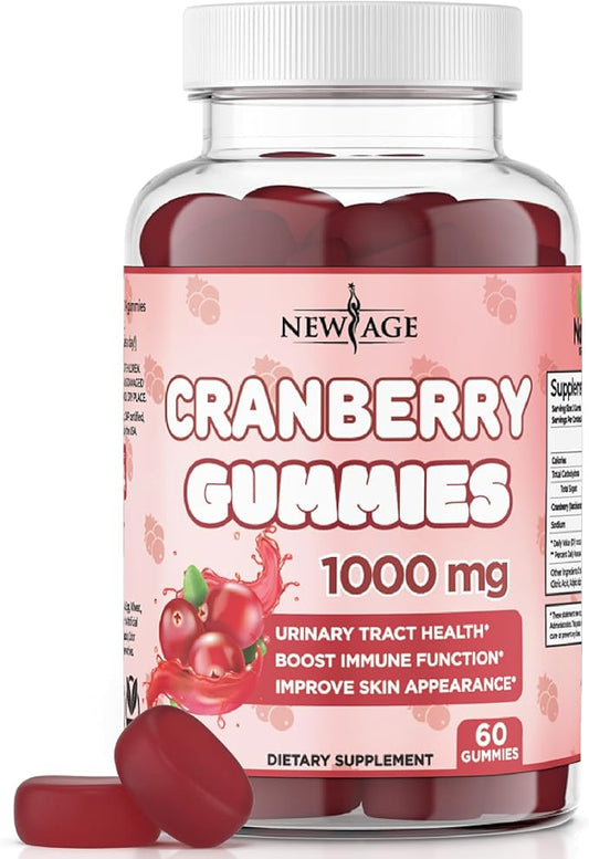 NEW AGE Cranberry Gummies Urinary Tract Health Gummies 1000mg - Supports Bladder, Kidney, UTI - Vegetarian (Cranberry 60 Gummies)