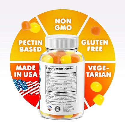 Omega3 Gummies for Kids with Omega 6&9 and Magnesium Gummies - DHA Children Brain Supplement for Heart and Vision Support – No Fish Oil and Gluten Free Immune Health with Sugar-Free Magnesium