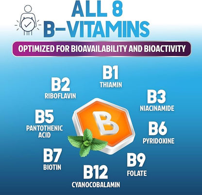 Vitamin B Complex Capsules with Vitamins B6 B12 B100 C Biotin Folate & Folic Acid - Supplement for Heart, Brain, & Nerve Support - Super Complete B-Complex for Immune & Energy Support - 60 Capsules