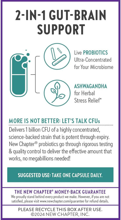 New Chapter All-Flora™ Probiotic De-Stress Formula with Clinical-Strength Ashwagandha - Dual-Action Probiotics for Digestive Health + Herbal Stress Relief Supplement*, 30 ct