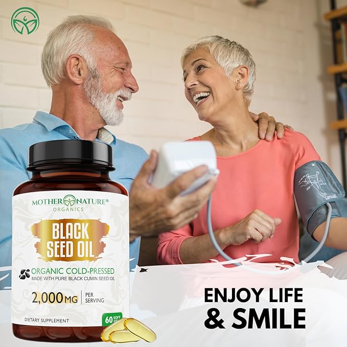 Organic Turkish Black Seed Oil Capsules, Premium Cold Pressed, High TQ, 1 Month Supply, Non-GMO Black Cumin Nigella Sativa Oil for Immune Support, Joint, Digestive Health, 1000mg per Capsule, 60ct