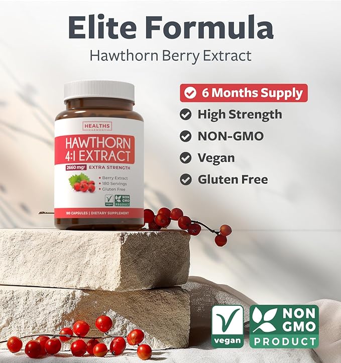 Super Potent Hawthorn Berry Extract Capsules - Hawthorn Berry Supplement Made from Extra Strength Concentrate to Support Heart and Digestive Health - Vegan Non-GMO & Gluten Free (6 Month Supply)