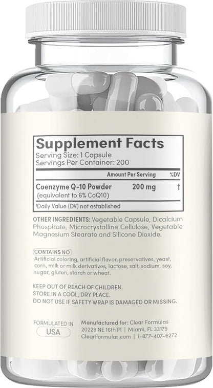 Quick Absorption CoQ10 200mg - Coenzyme Q10 200mg Potent Antioxidant for Heart Energy and Aging Support - High Stability CoQ10 Ubiquinone Capsules - Made in a cGMP US Lab (200 Servings)
