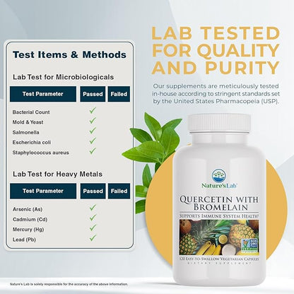 Nature's Lab Quercetin Bromelain - Non GMO, Gluten Free - 120 Capsules