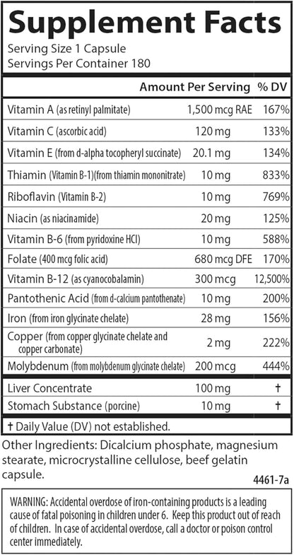 Carlson - Blood Nutrients, 28 mg Iron, Blood Development, Iron Absorption & Optimal Wellness, 180 Capsules