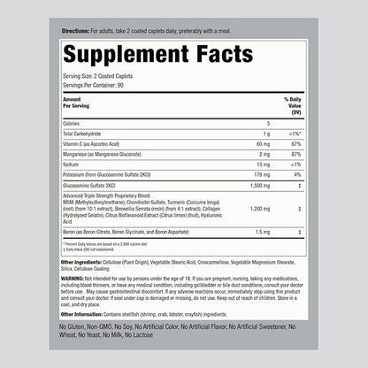 Piping Rock Glucosamine Chondroitin Turmeric MSM | 180 Caplets | Triple Strength | Advanced Supplement | Non-GMO, Gluten Free