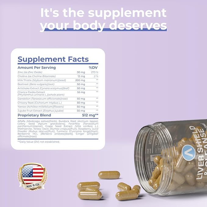 Liver Shield & Cleanse | Herbal Liver Cleanse Detox & Repair Supplement | Milk Thistle & Artichoke Extract Supplements | Fatty Liver & Health Support | 120 Capsules for Men and Women
