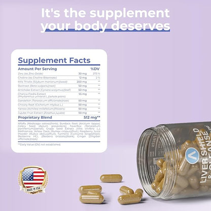 Liver Shield & Cleanse | Herbal Liver Cleanse Detox & Repair Supplement | Milk Thistle & Artichoke Extract Supplements | Fatty Liver & Health Support | 120 Capsules for Men and Women