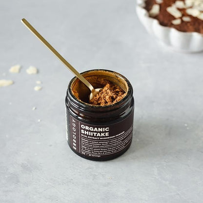 Erbology Organic Shiitake Dual Extract Powder 30 Servings - 10% Beta-glucans - Immunity and Energy - Lentinula edodes - Small Batch - Sustainably Grown in Europe - Vegan - Non-GMO - No Added Fillers