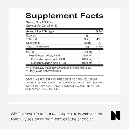 Needed. Prenatal Omega-3 - High Potency Dose of Sustainably Sourced Fish Oil, Lemon Zest Scented, 1000mg DHA, 1000mg EPA, Encased in a Gelatin-Free, Plant-Based Softgel Shell, 30-Day Supply
