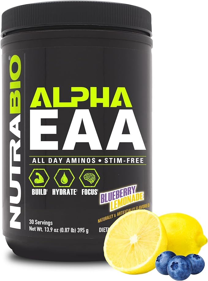 NutraBio Alpha EAA Hydration and Recovery Supplement - Full Spectrum EAA BCAA Matrix with Electrolytes, Nootropics, Coconut Water - Recovery, Energy, Focus, & Hydration Supplement (Blueberry Lemonade)