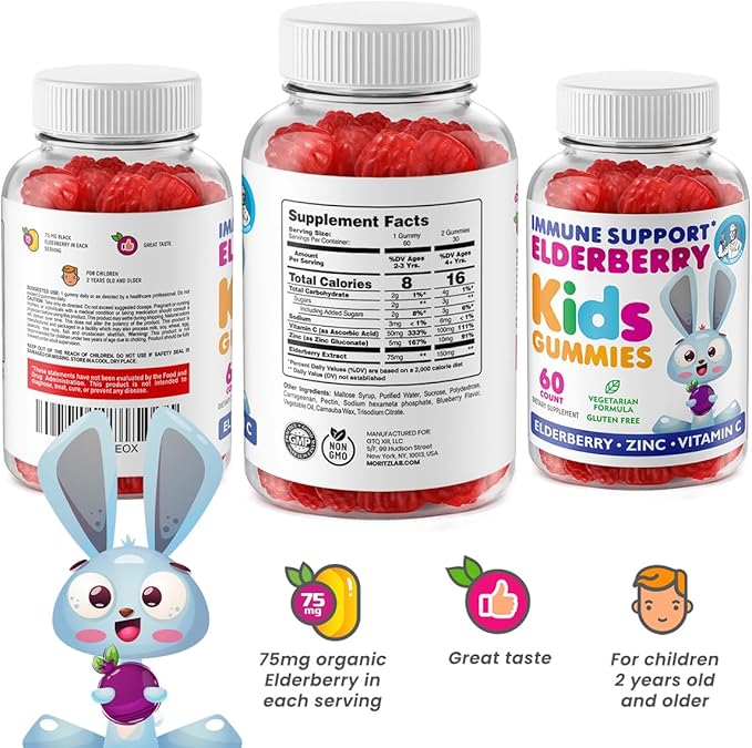 DR. MORITZ Elderberry Gummies for Kids & Toddlers - Immune System Booster- Health Support with Black Sambucus Elderberries Extract - Herbal Immunity Boost Supplement