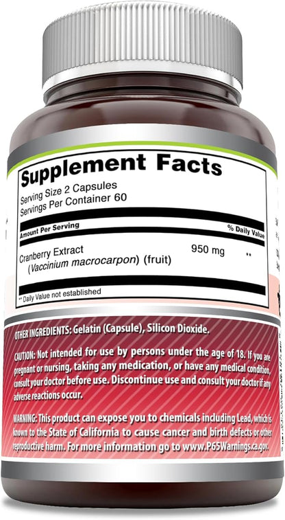 Amazing Formulas Cranberry Extract | 950 Mg Per Serving | 120 Capsules Supplement | Non-GMO, Gluten Free, Made in USA