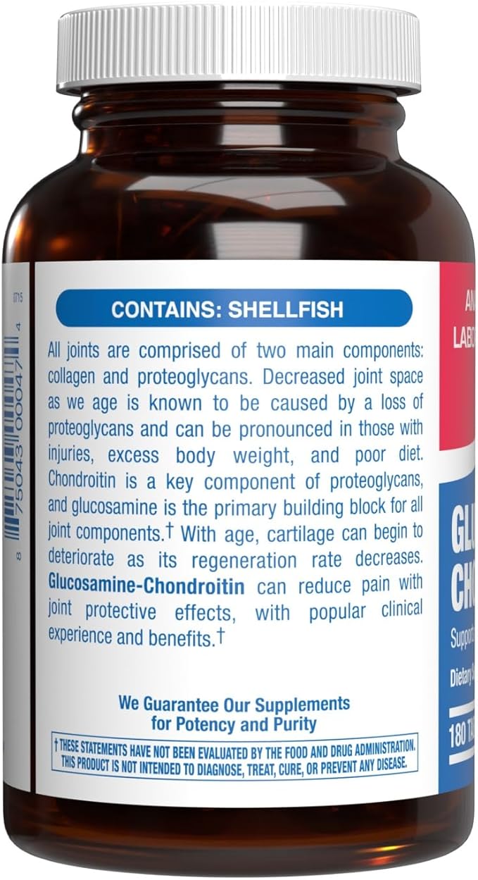 Anabolic Laboratories Glucosamine Chondroitin Tablets - 180 Nutritional Supplements for Joint Health - Contains 500 mg Glucosamine Sulfate Potassium Chloride and 40 mg Chondroitin Sulfate