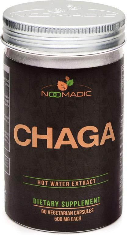 Chaga Mushroom, 60 Capsules, 500mg Each, Antioxidant & Immune Support, Hot Water Extract, Fruiting Bodies, 30% Beta-D-Glucans