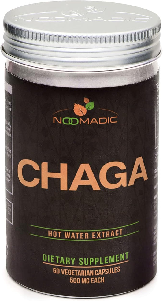 Chaga Mushroom, 60 Capsules, 500mg Each, Antioxidant & Immune Support, Hot Water Extract, Fruiting Bodies, 30% Beta-D-Glucans