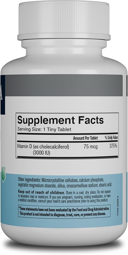 FREEDA Vitamin D3 3000 IU – High-Potency Vitamin D for Bone Strength & Immune Support – Easy-to-Swallow Tablets – 250 Tiny Tablets