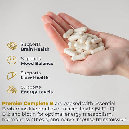 Premier Research Labs Complete B: Vitamin B Complex Supplement for Optimal Health | Vitamin B Supplement with Biotin | 9 Active B Vitamins | for Liver, Energy & Brain Support - 60 Capsules